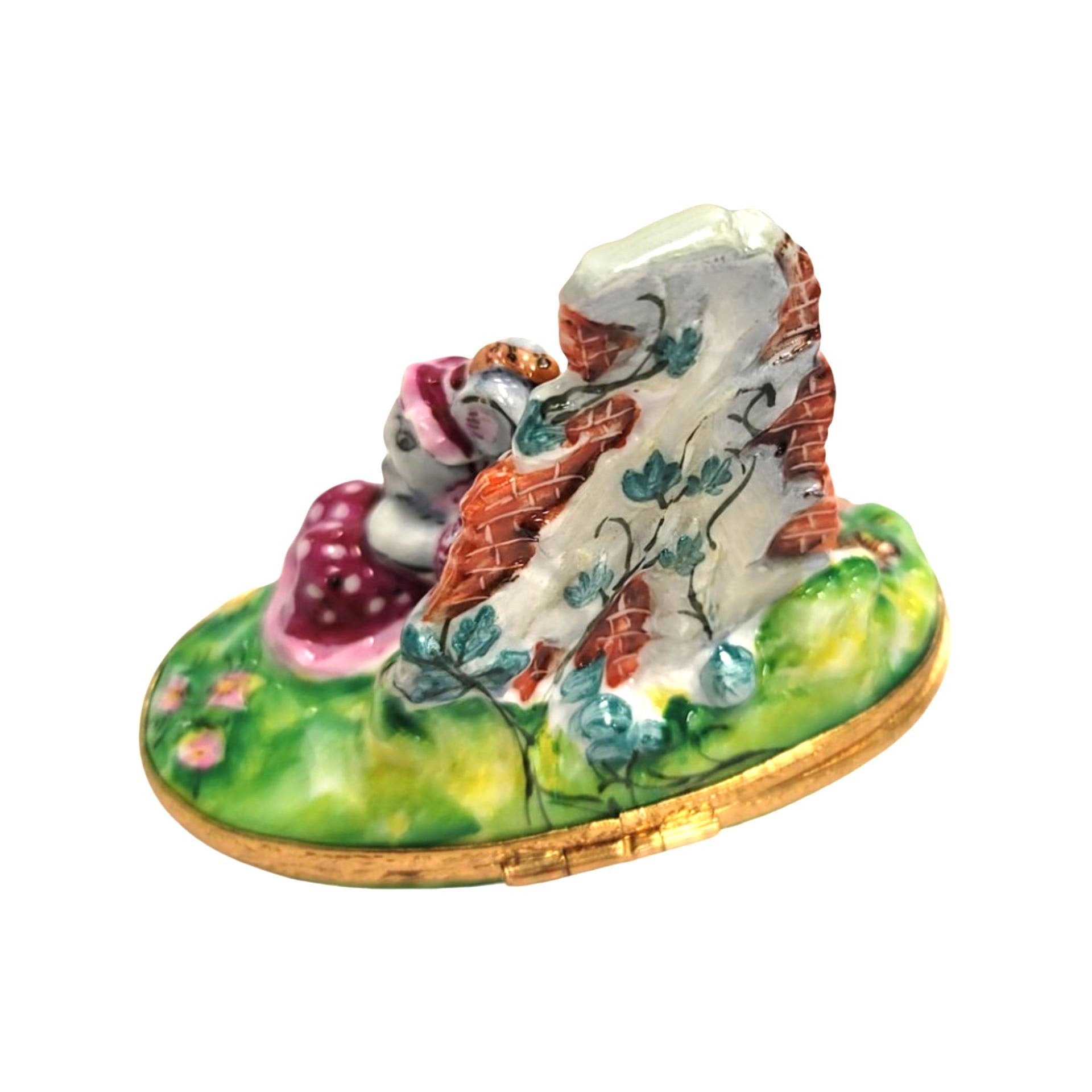 Mice Serenading in Blooming Garden Porcelain Limoges mice house rabbit love valentine French Trinket Box