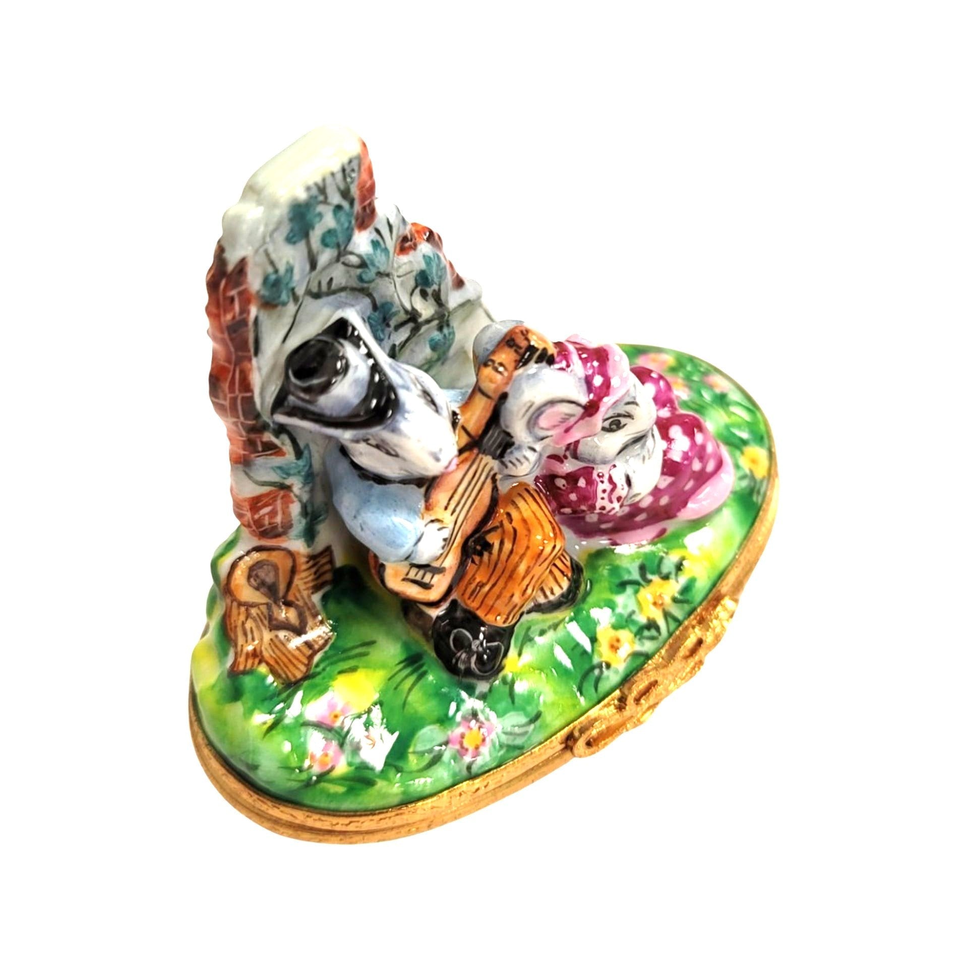 Mice Serenading in Blooming Garden Porcelain Limoges mice house rabbit love valentine French Trinket Box