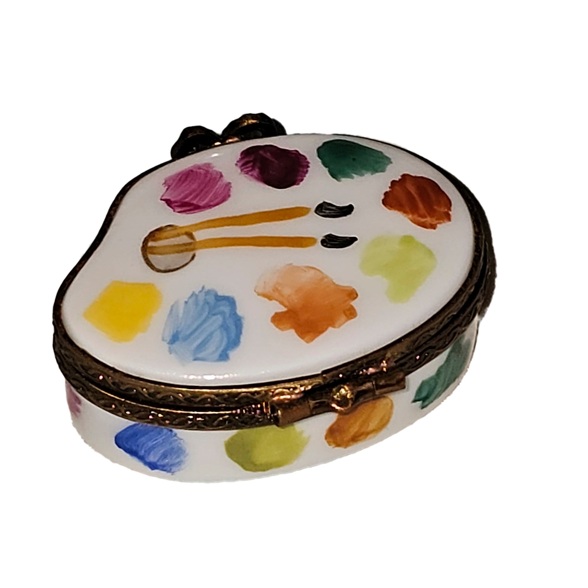 Mini Artist Paint Palette Figurine Porcelain Limoges Fine Art French Trinket Box