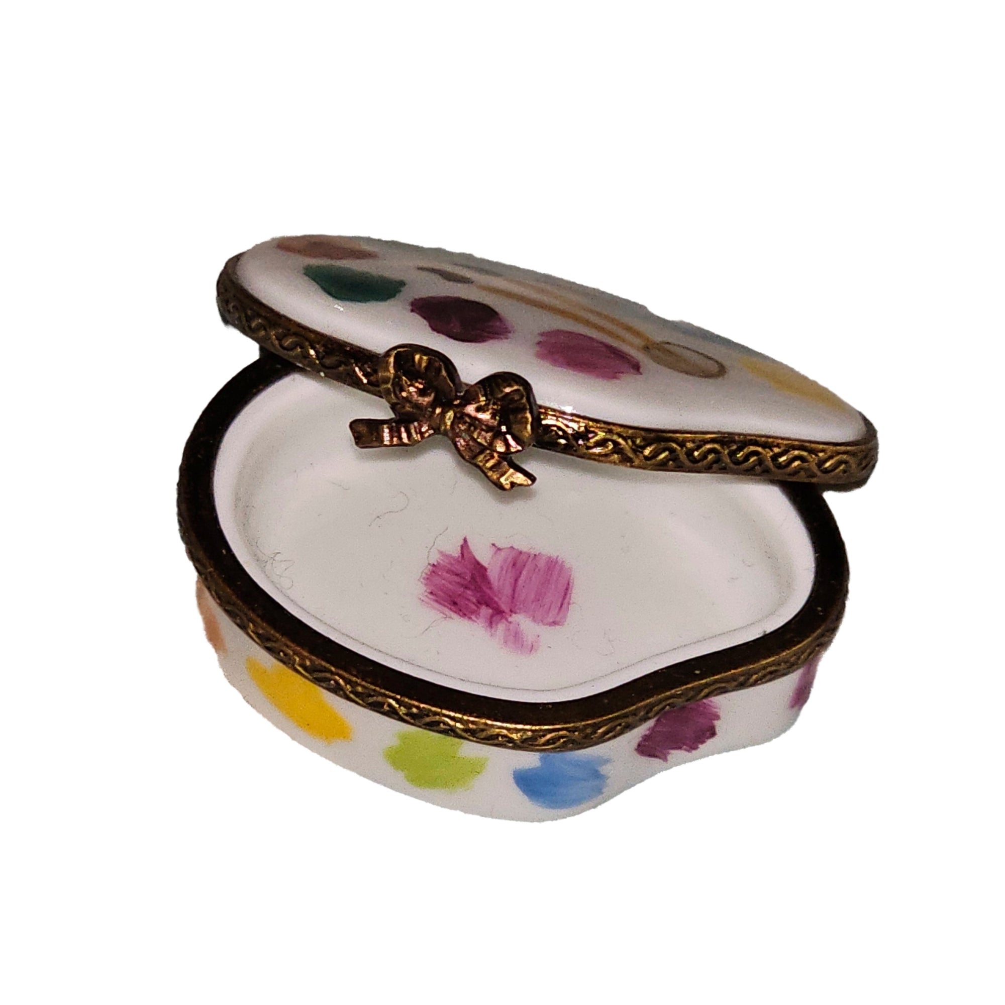 Mini Artist Paint Palette Figurine Porcelain Limoges Fine Art French Trinket Box