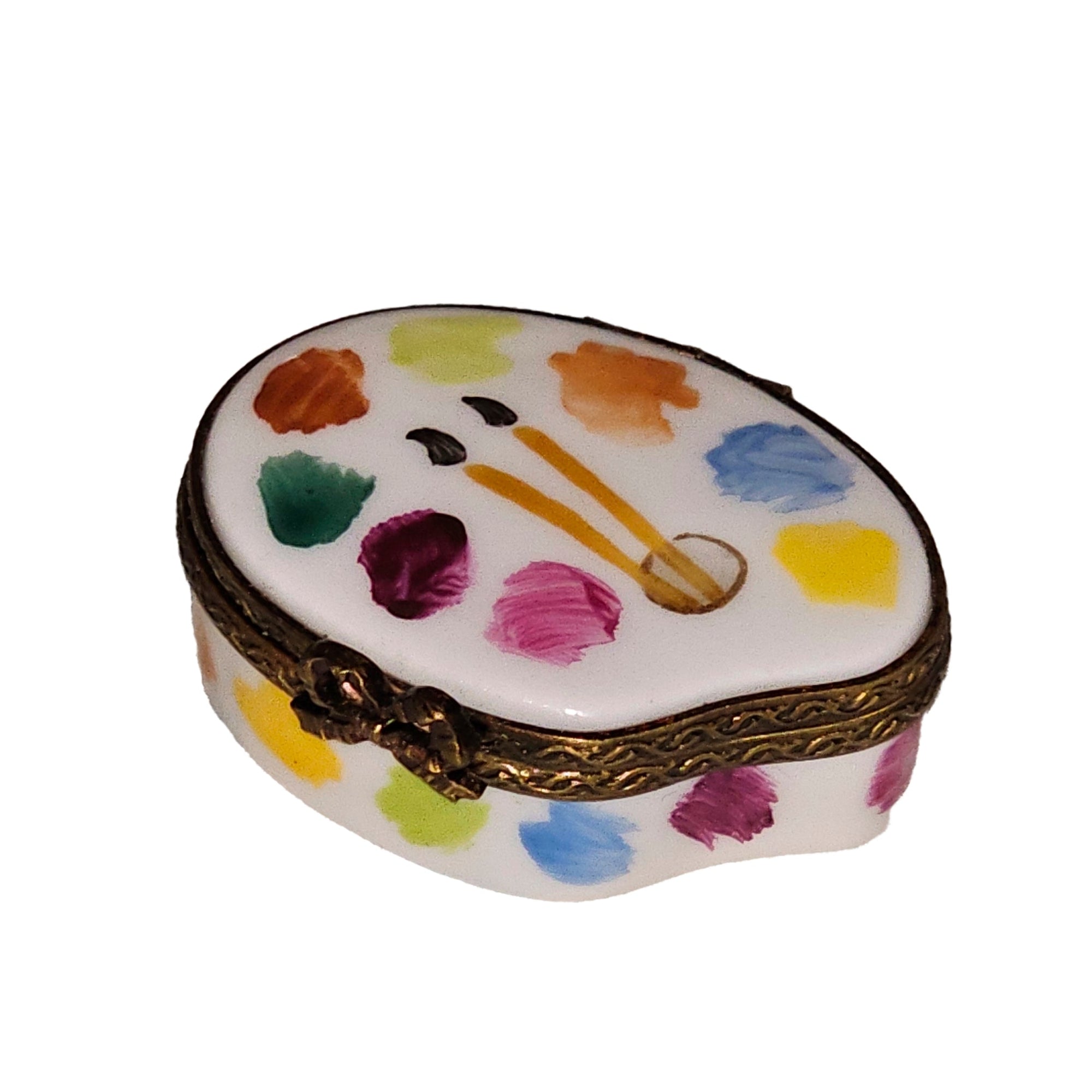 Mini Artist Paint Palette Figurine Porcelain Limoges Fine Art French Trinket Box