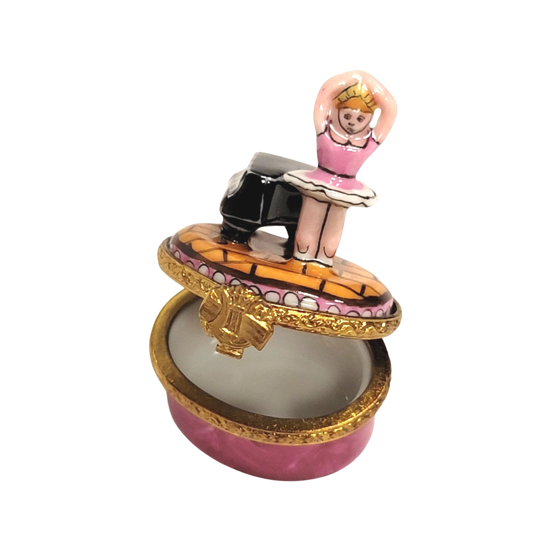 Mini Ballerina Piano Charm Porcelain Limoges art dance French Trinket Box