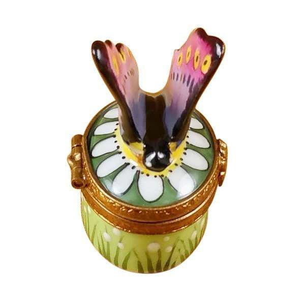 Mini Butterfly on Daisy Porcelain Limoges Butterfly French Trinket Box