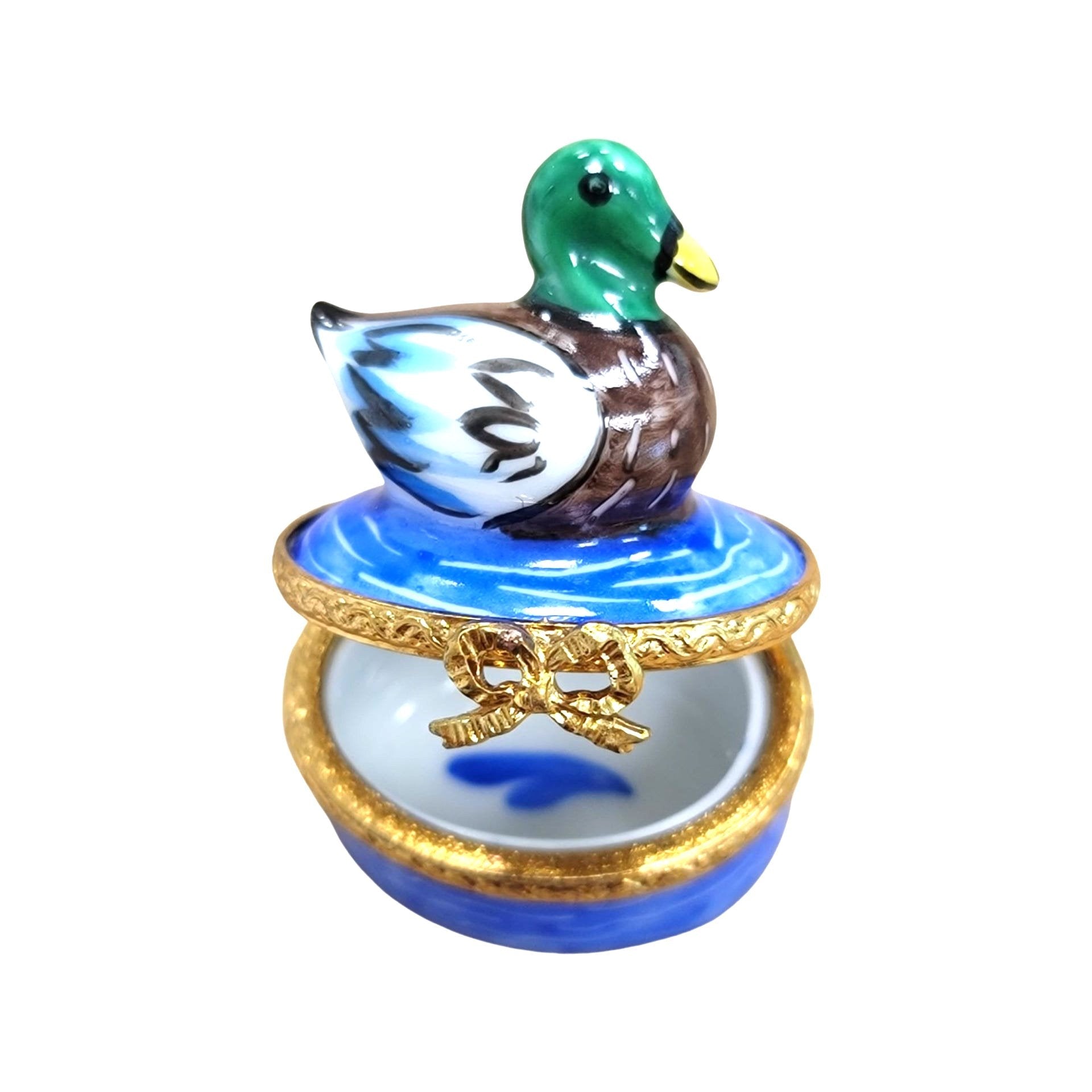 Mini Greenhead Duck Figurine Porcelain Limoges bird limoges boxes French Trinket Box
