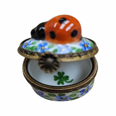 Mini Lady Bug on Flowers Limoges Box Porcelain Figurine-LIMOGES BOXES bugs critters-CH6D146