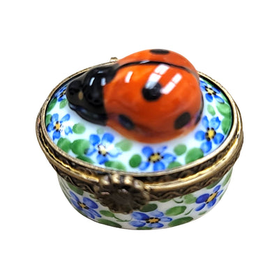 Mini Lady Bug on Flowers Limoges Box Porcelain Figurine-LIMOGES BOXES bugs critters-CH6D146