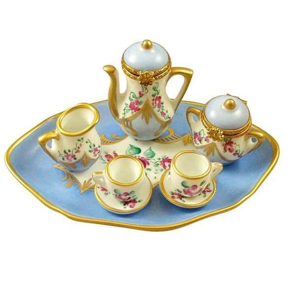 Mini Light Blue, 8 Piece Tea Set Porcelain Limoges China French Trinket Box