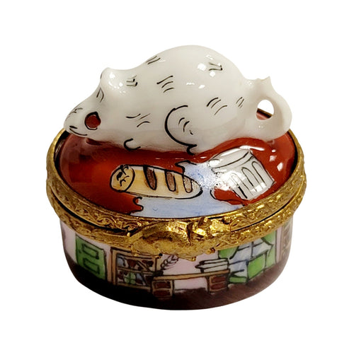 A cute and colorful mini mouse toy peeking out of a tiny house