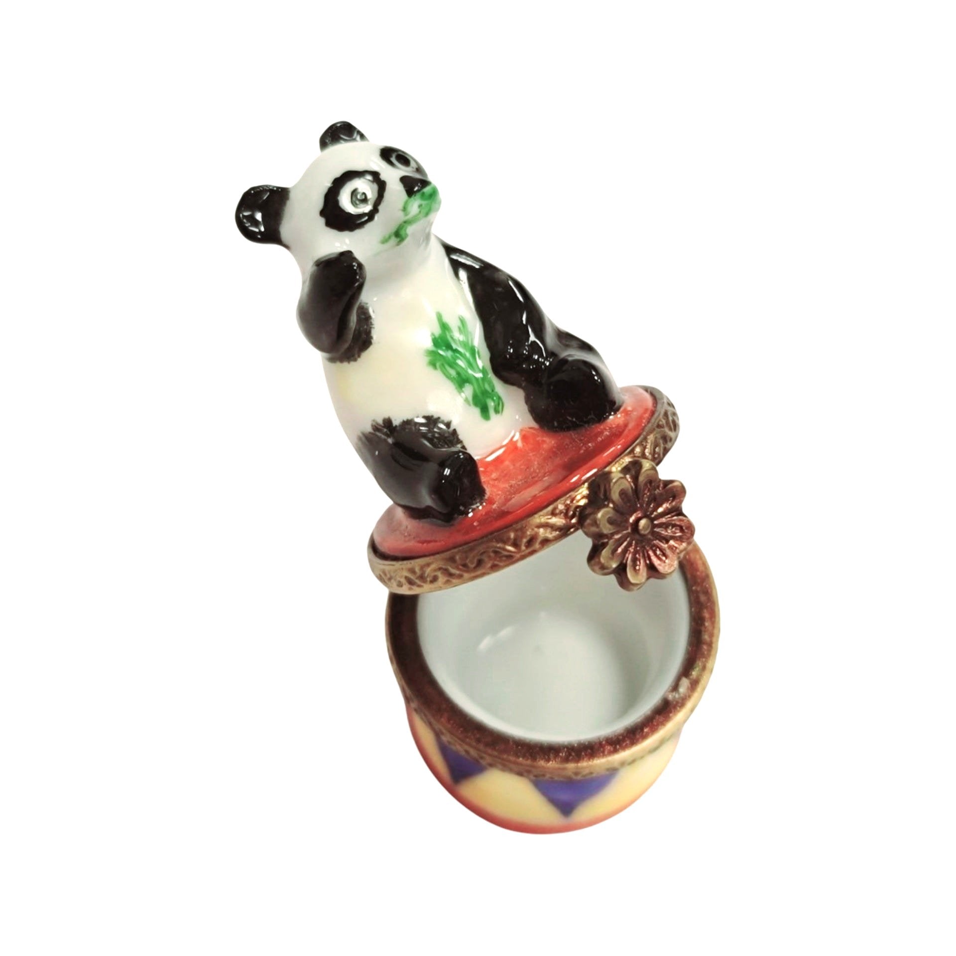 Mini Panda Circus Drum Porcelain Limoges French Trinket Box