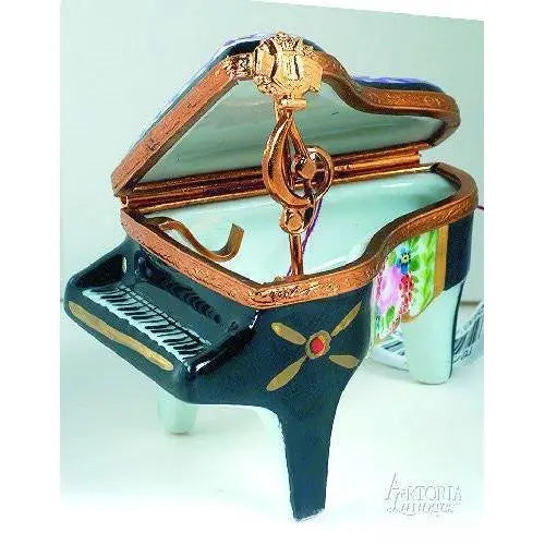 Mini Piano: Malmaison Noir Porcelain Limoges music French Trinket Box