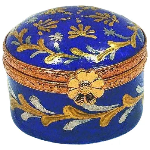 Mini Round Porcelain Limoges traditional French Trinket Box