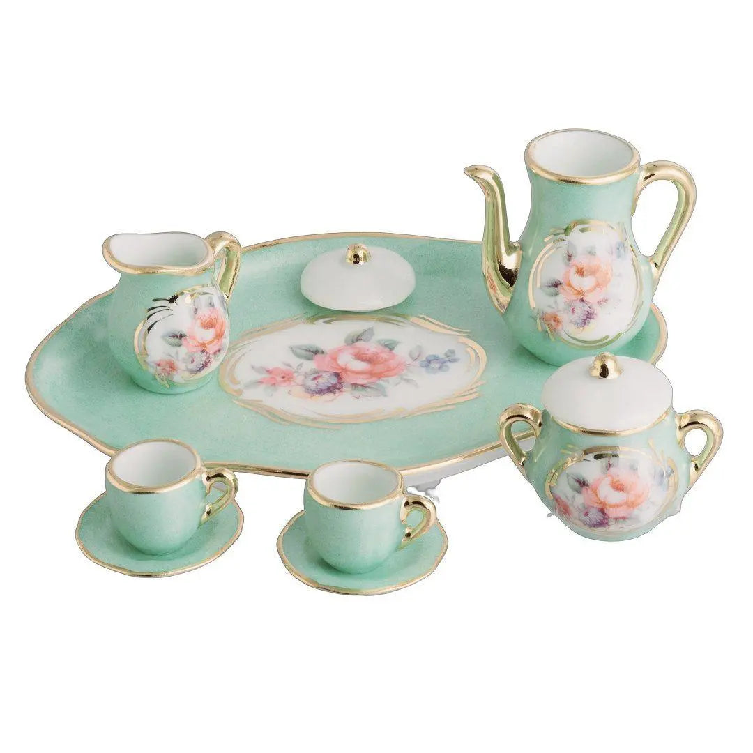 Mini Tea Set: Green Porcelain Limoges China French Trinket Box