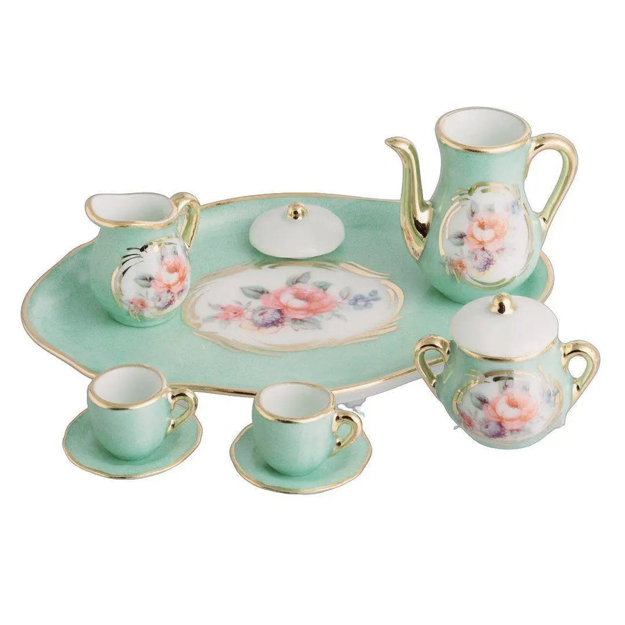 Mini Tea Set: Green Porcelain Limoges China French Trinket Box