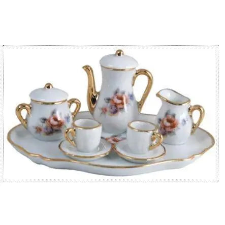 Mini Tea Set: White W/Flower Porcelain Limoges China French Trinket Box