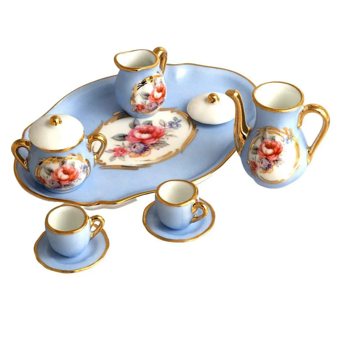 Mini Teaset : Blue Porcelain Limoges China French Trinket Box