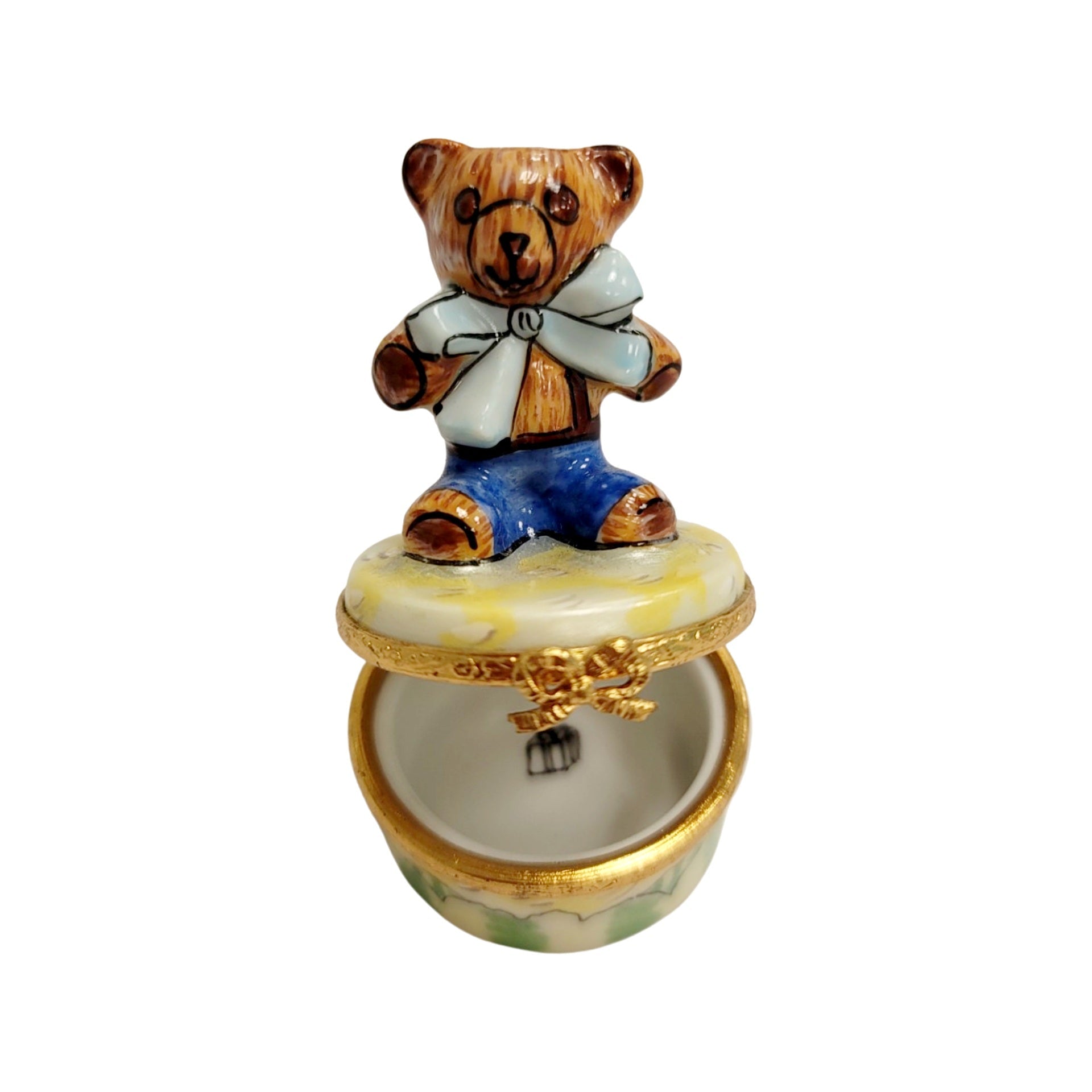 Mini Teddy Bear Treasure Box Porcelain Limoges Teddy French Trinket Box