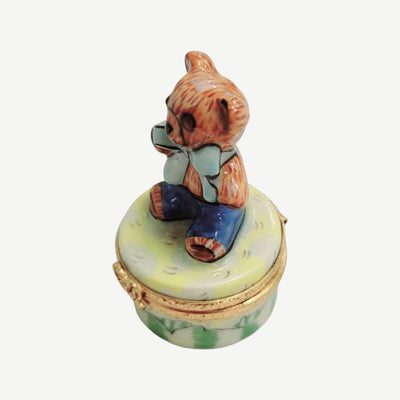 Mini Teddy Bear Treasure Box Porcelain Limoges Teddy French Trinket Box