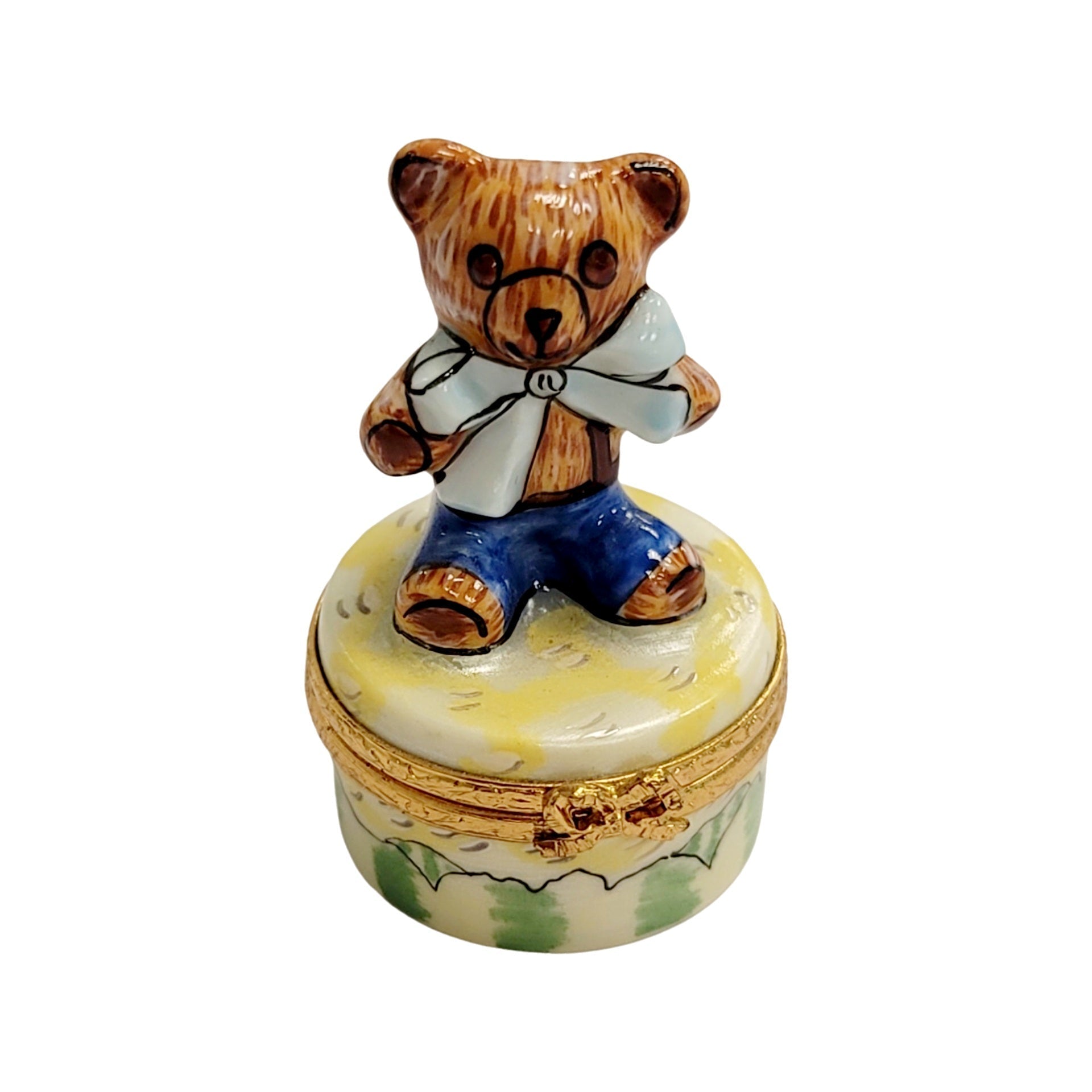 Mini Teddy Bear Treasure Box Porcelain Limoges Teddy French Trinket Box