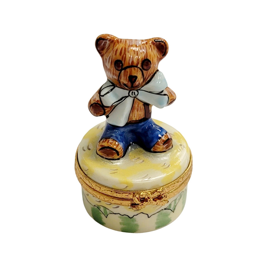Mini Teddy Bear Treasure Box Porcelain Limoges Teddy French Trinket Box
