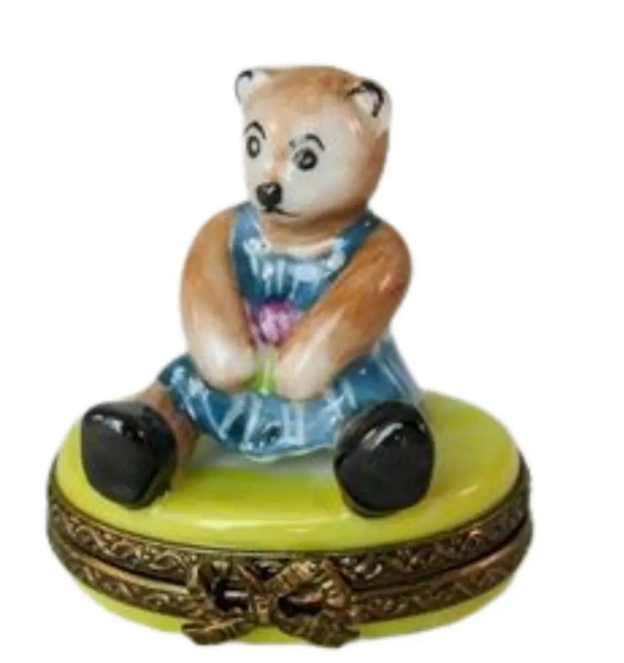 Mini Teddy Bear Porcelain Limoges Teddy French Trinket Box