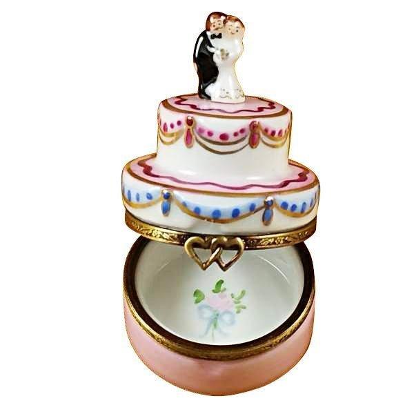 Mini Wedding Cake with Bride and Groom Porcelain Limoges Wedding anniversary French Trinket Box