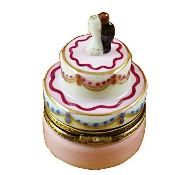 Mini Wedding Cake with Bride and Groom Porcelain Limoges Wedding anniversary French Trinket Box