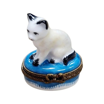 Mini White Siamese Cat Limoges Box Porcelain Figurine-Cat-CH2P208