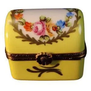 Mini Yellow Vincenne W/ Porcelain Limoges traditional French Trinket Box
