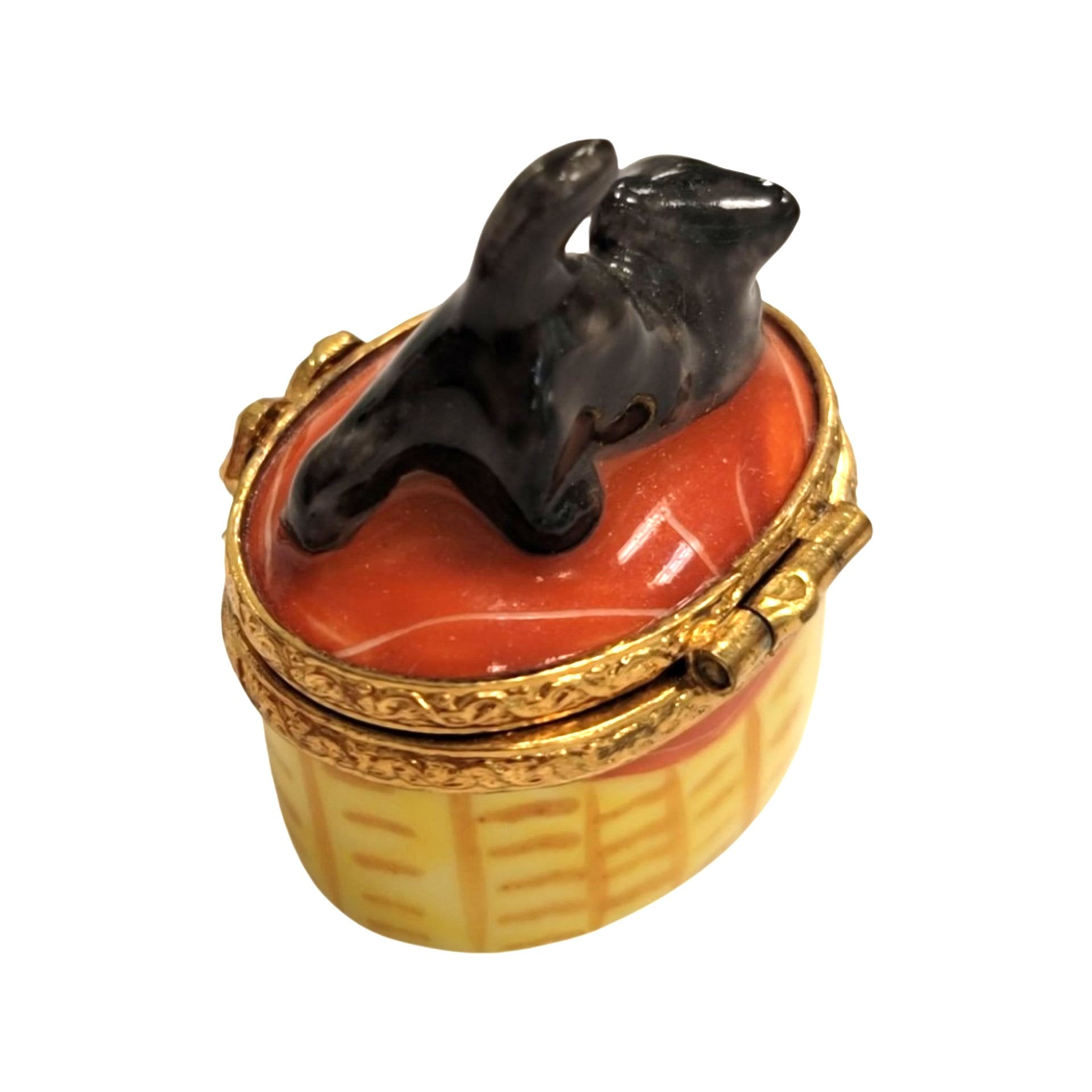 Miniature Black Cat Treasure Porcelain Limoges Cat French Trinket Box