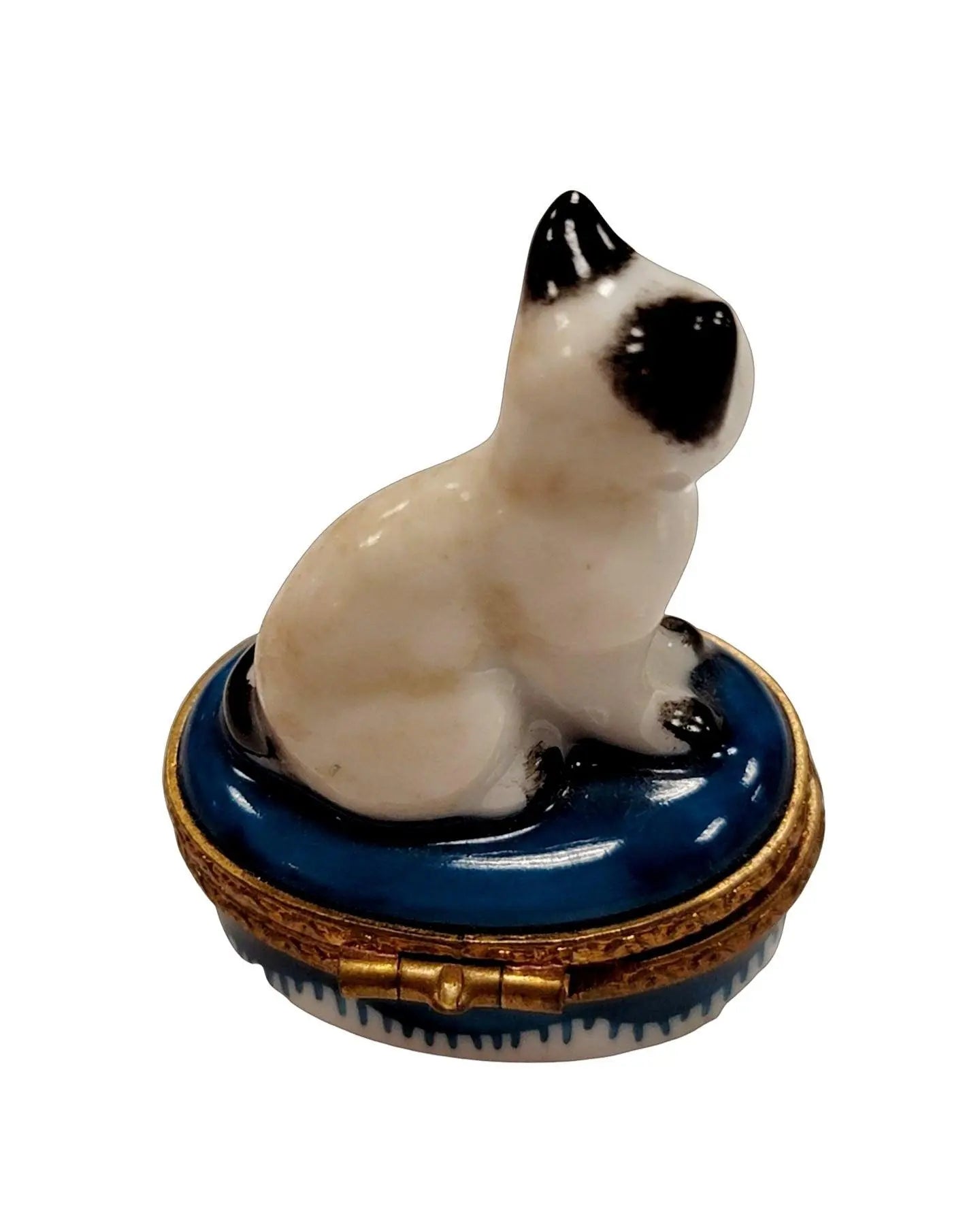Miniature White Siamese Cat Box Porcelain Limoges Cat French Trinket Box