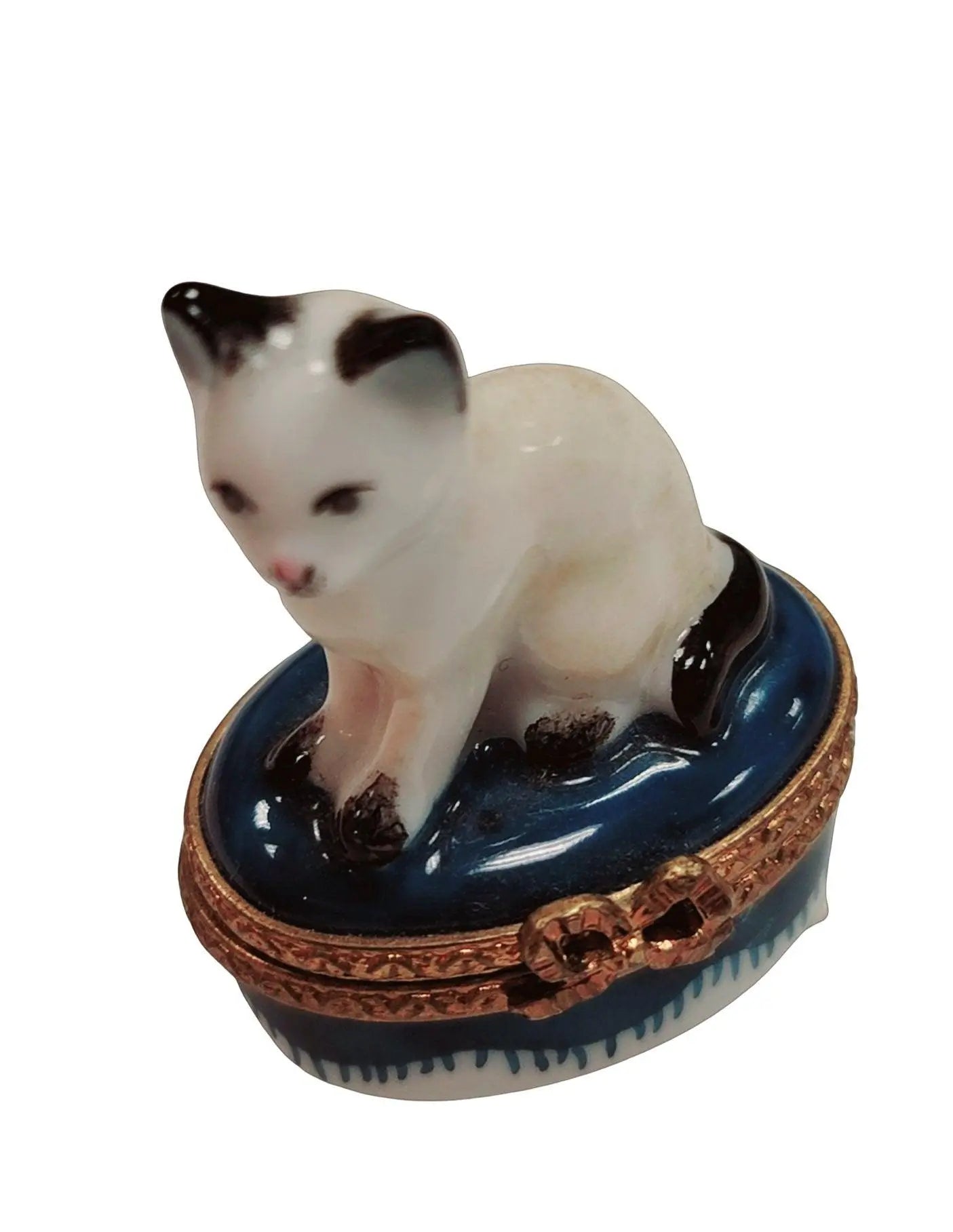 Miniature White Siamese Cat Box Porcelain Limoges Cat French Trinket Box