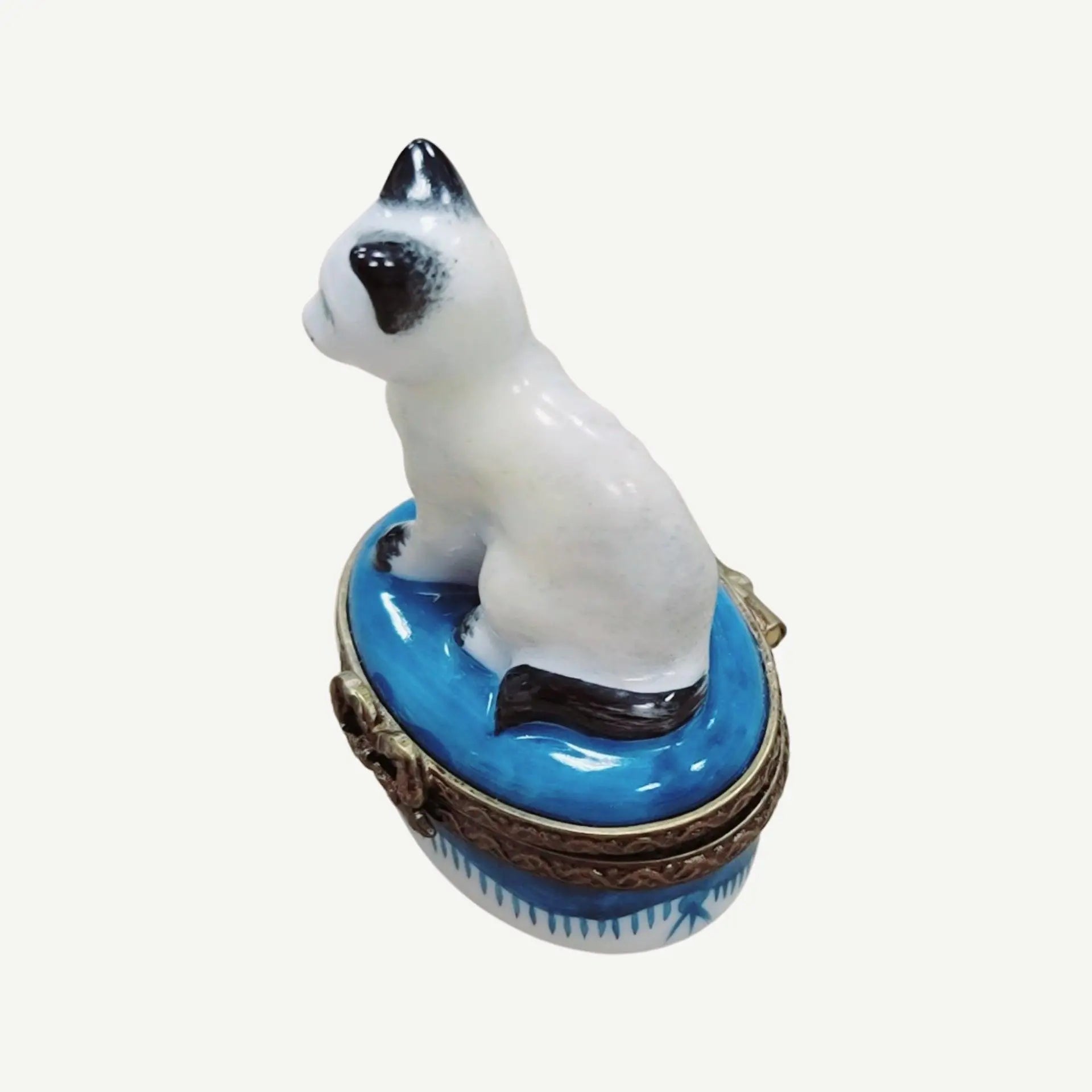 Miniature White Siamese Cat Box Porcelain Limoges Cat French Trinket Box