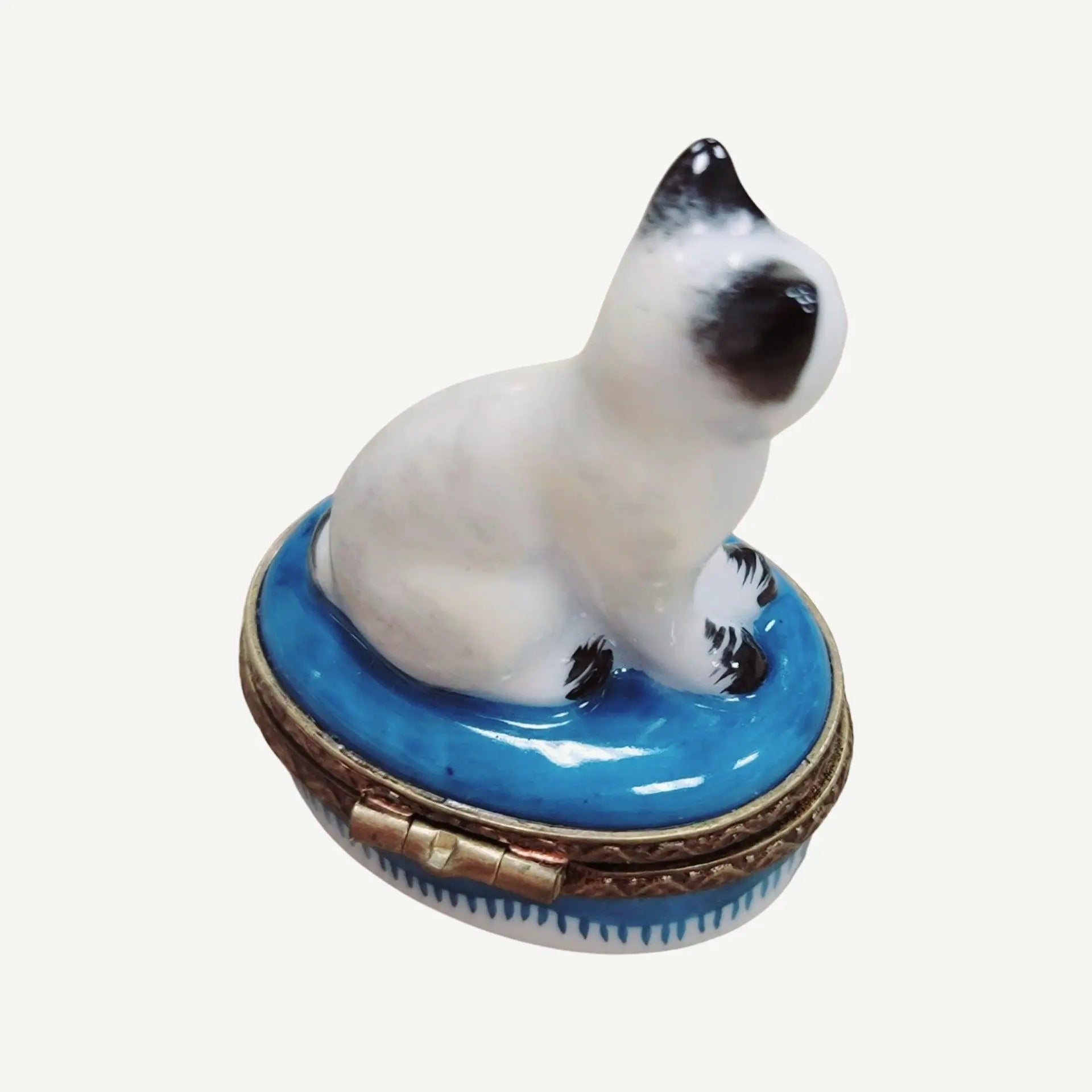 Miniature White Siamese Cat Box Porcelain Limoges Cat French Trinket Box