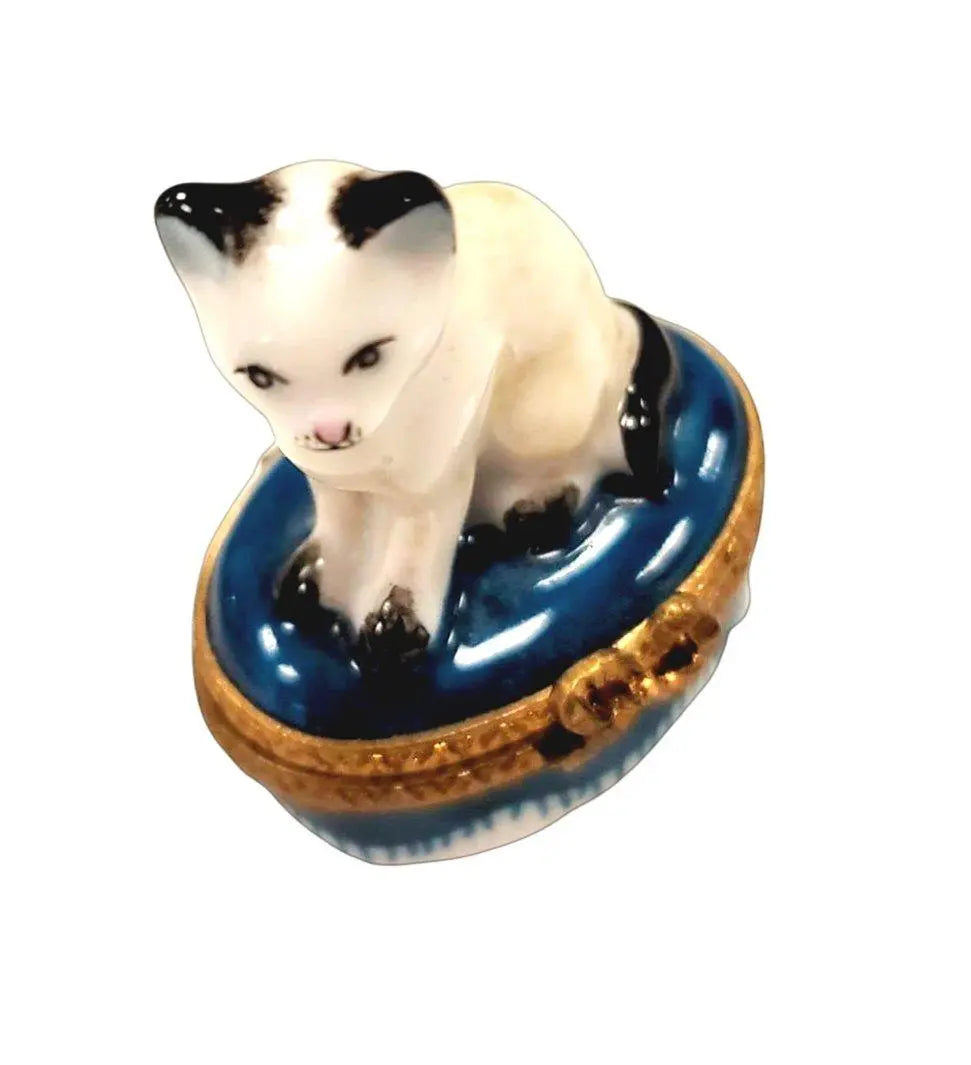 Miniature White Siamese Cat Box Porcelain Limoges Cat French Trinket Box