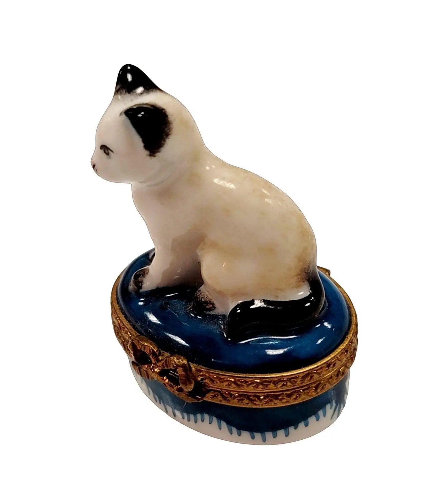 Miniature White Siamese Cat Box Porcelain Limoges Cat French Trinket Box