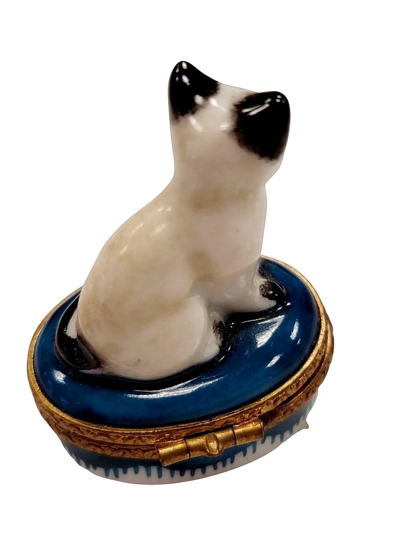 Miniature White Siamese Cat Box Porcelain Limoges Cat French Trinket Box