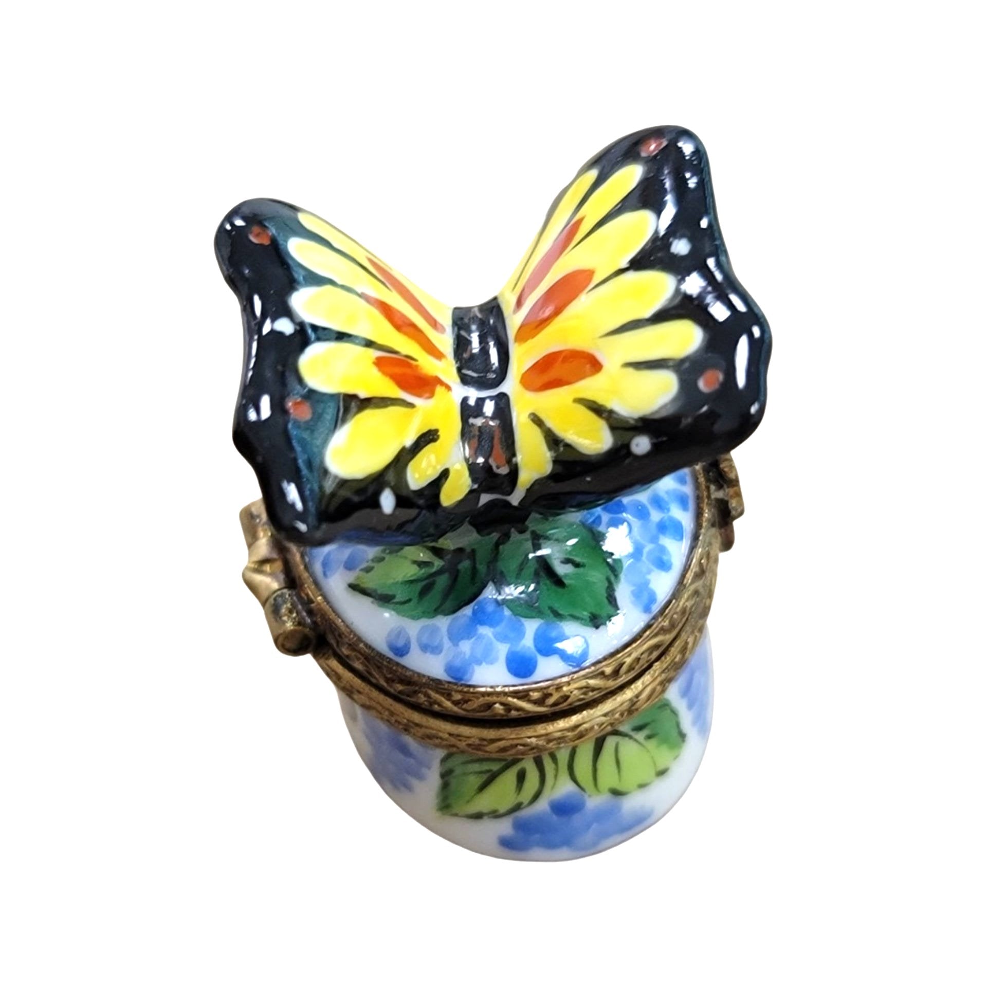 Miniature Yellow Butterfly Box Porcelain Limoges Butterfly French Trinket Box