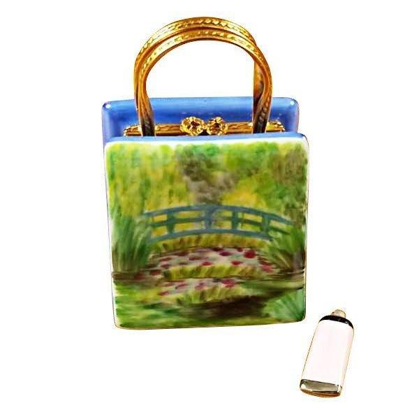 Monet Bag with Bridge and Water Lily with Removable Paint Tube Porcelain Limoges bag art fine limoges boxes French Trinket Box