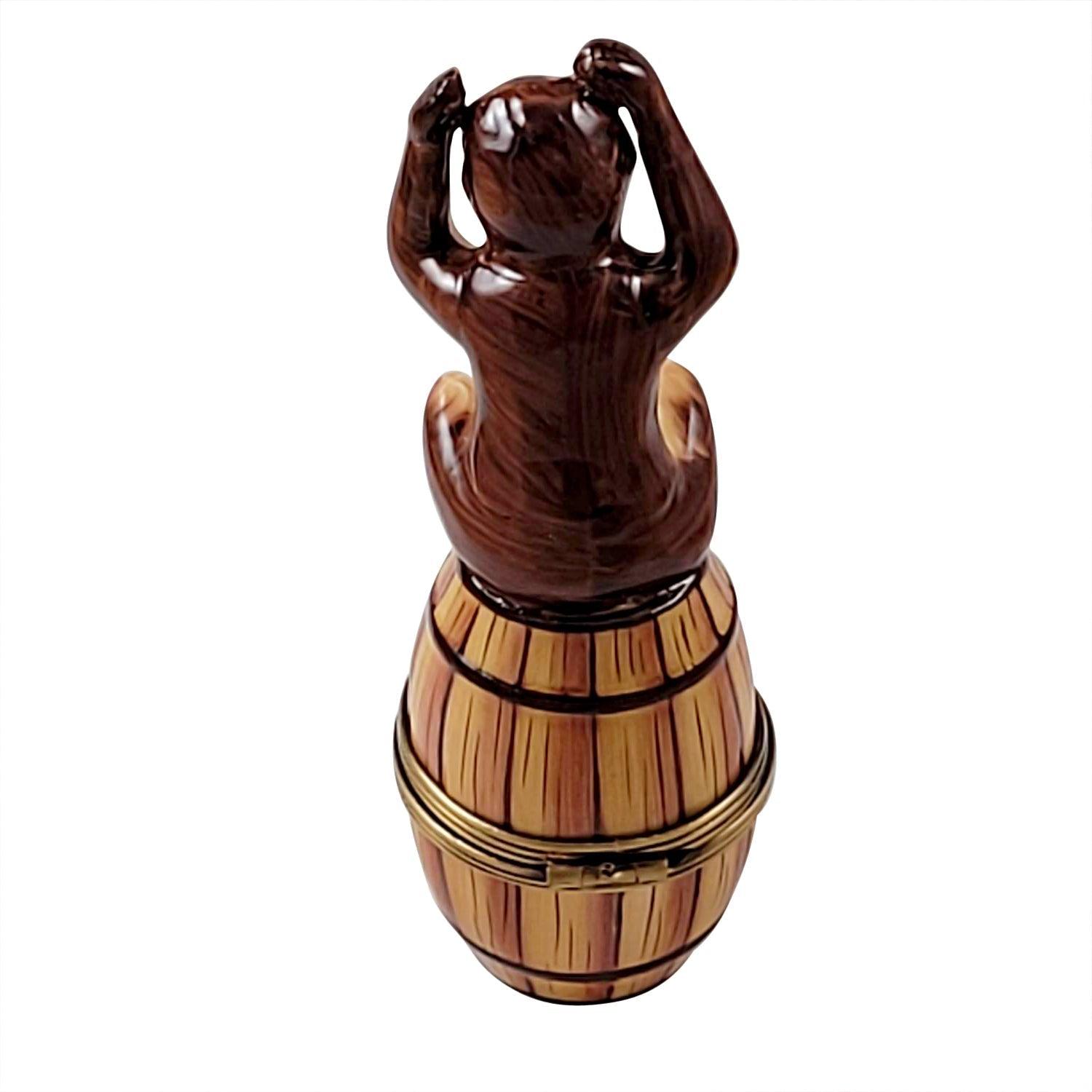 Monkey on Barrel limoges box Porcelain Limoges wild animals French Trinket Box