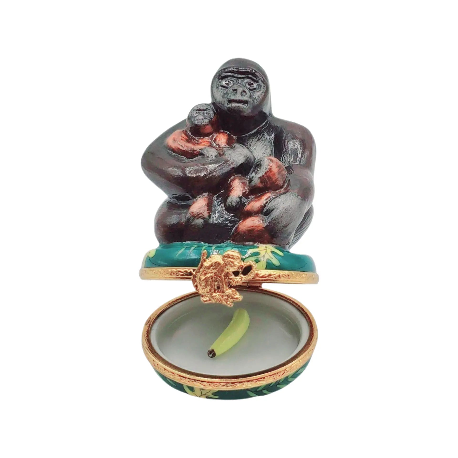 Mother Gorilla And Babies Porcelain Limoges wild animals French Trinket Box