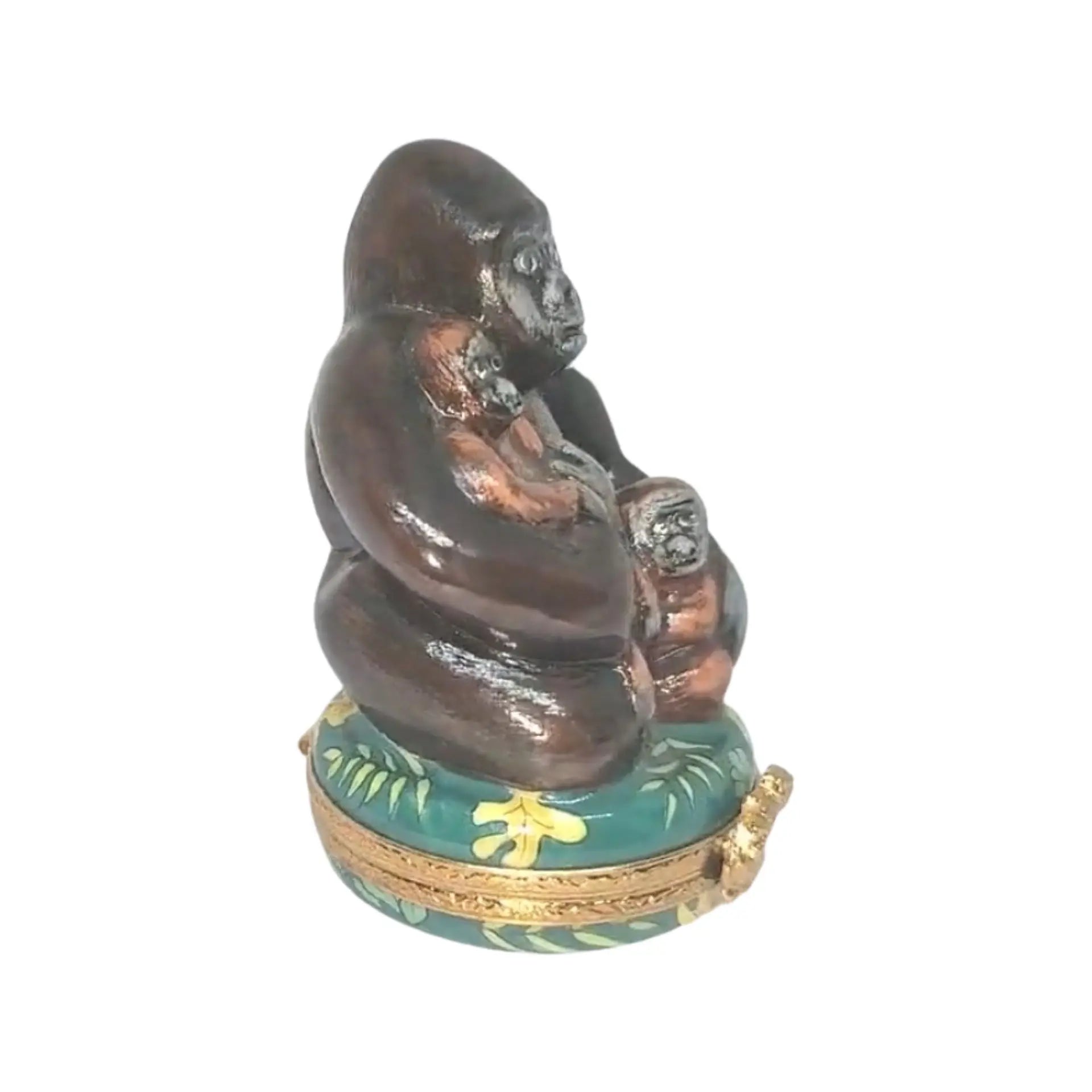 Mother Gorilla And Babies Porcelain Limoges wild animals French Trinket Box