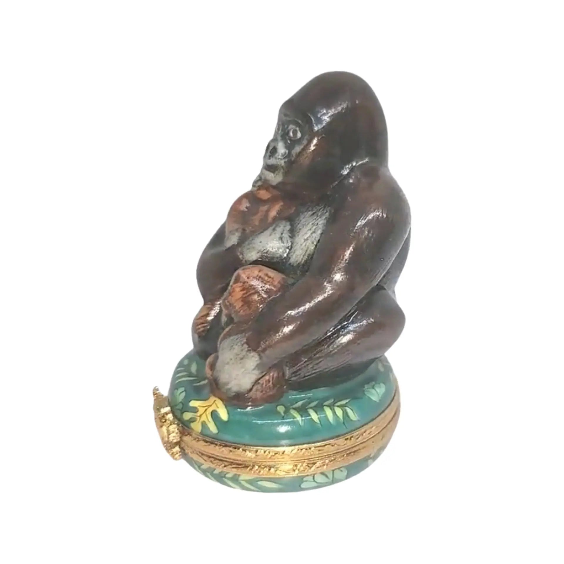 Mother Gorilla And Babies Porcelain Limoges wild animals French Trinket Box