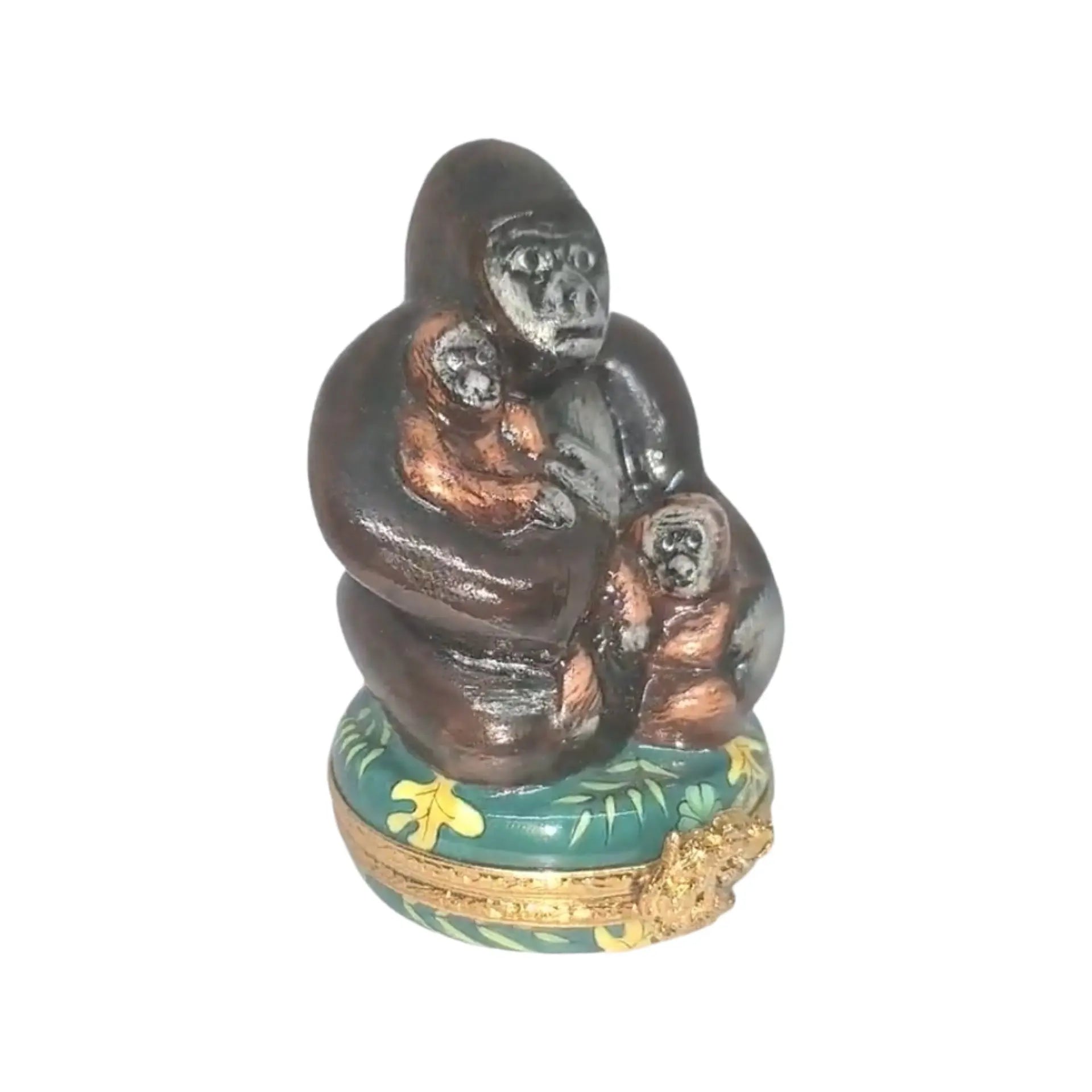 Mother Gorilla And Babies Porcelain Limoges wild animals French Trinket Box