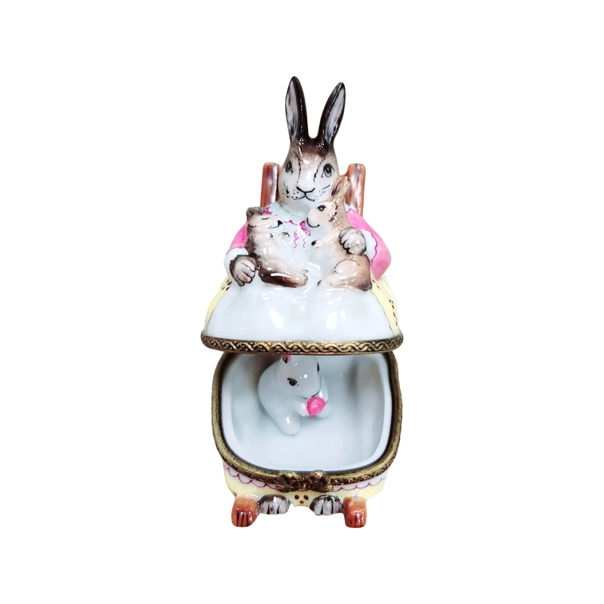 Mother Rabbit Rocker Delight Porcelain Limoges mother rabbit baby maternity French Trinket Box