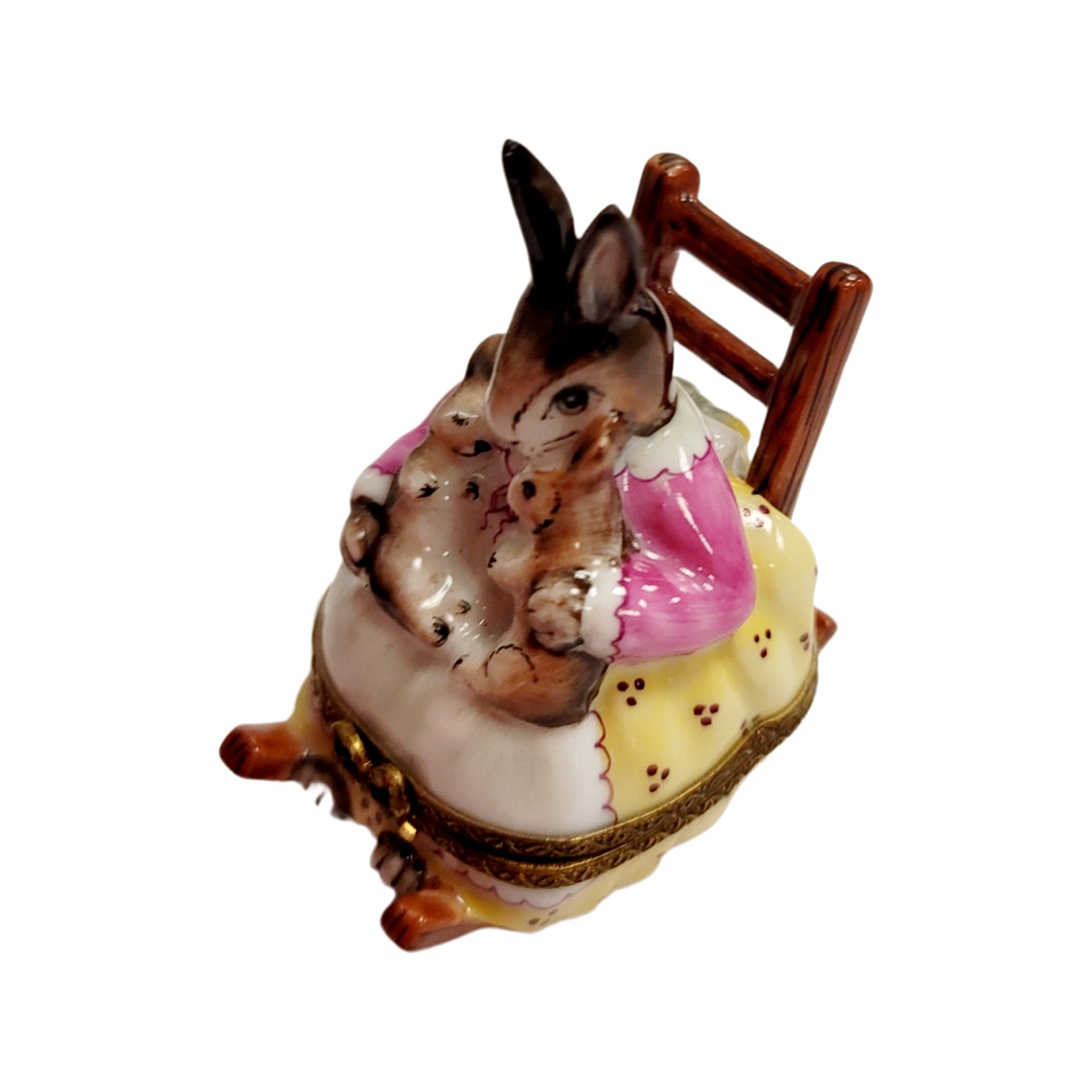Mother Rabbit Rocker Delight Porcelain Limoges mother rabbit baby maternity French Trinket Box