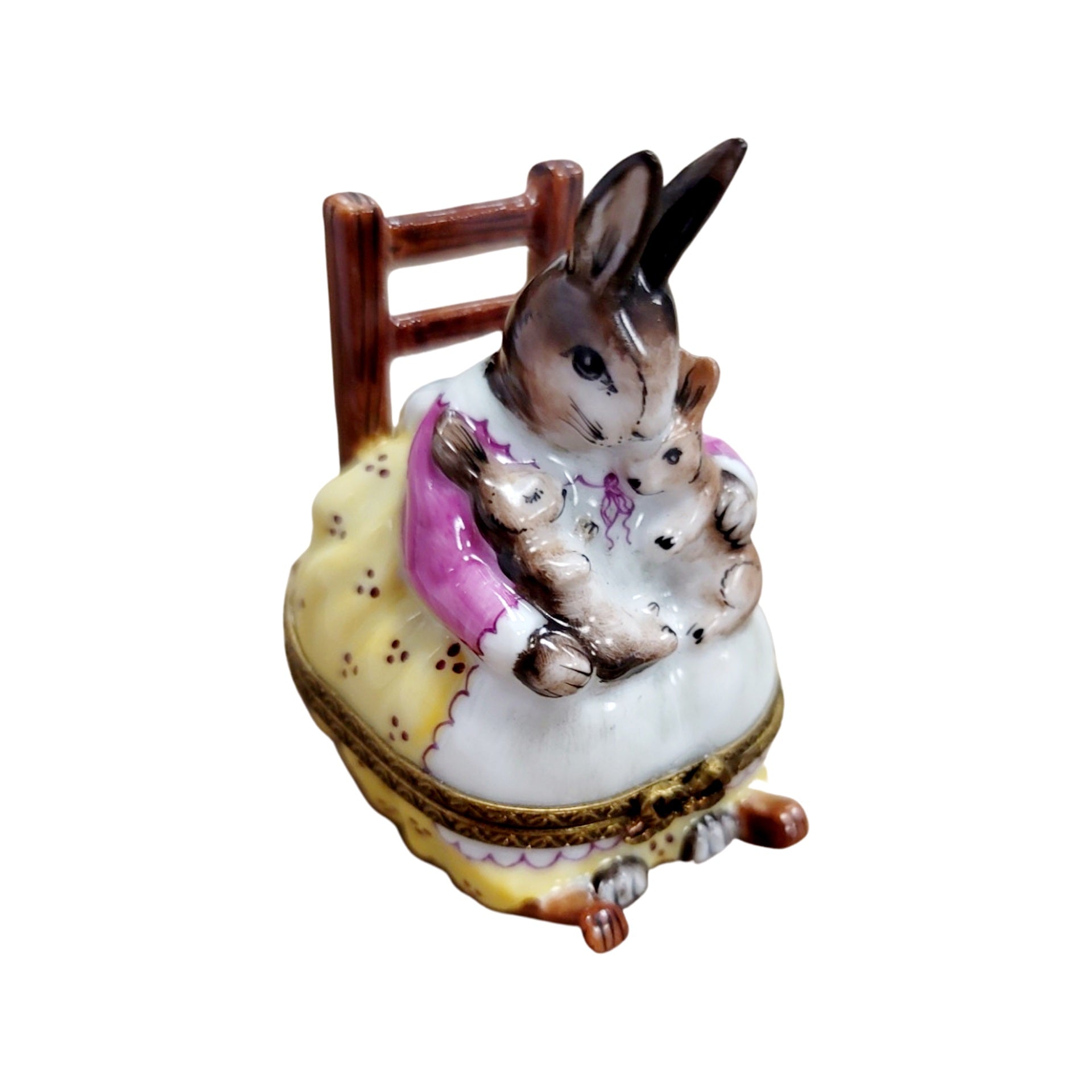 Mother Rabbit Rocker Delight Porcelain Limoges mother rabbit baby maternity French Trinket Box