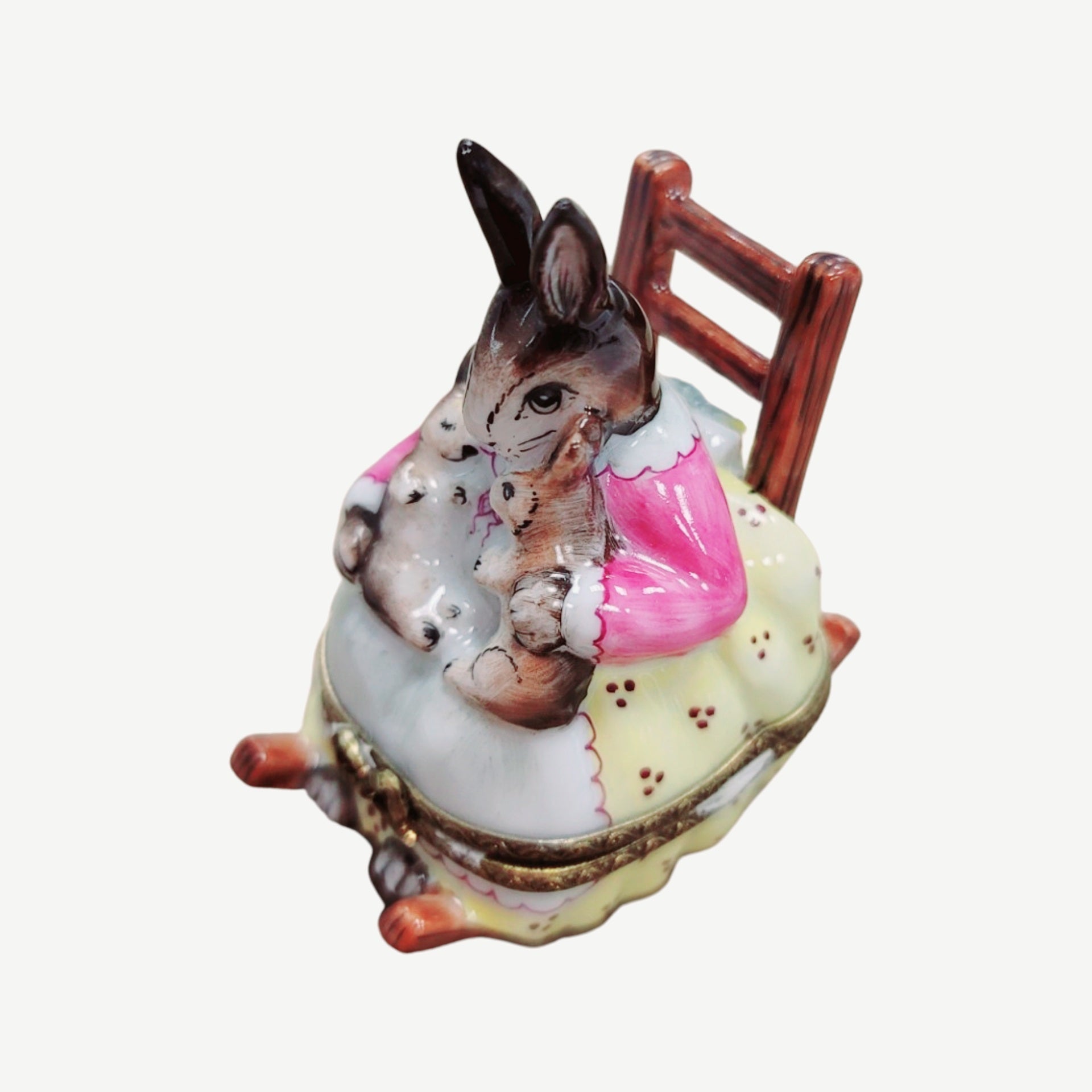 Mother Rabbit Rocker Delight Porcelain Limoges mother rabbit baby maternity French Trinket Box