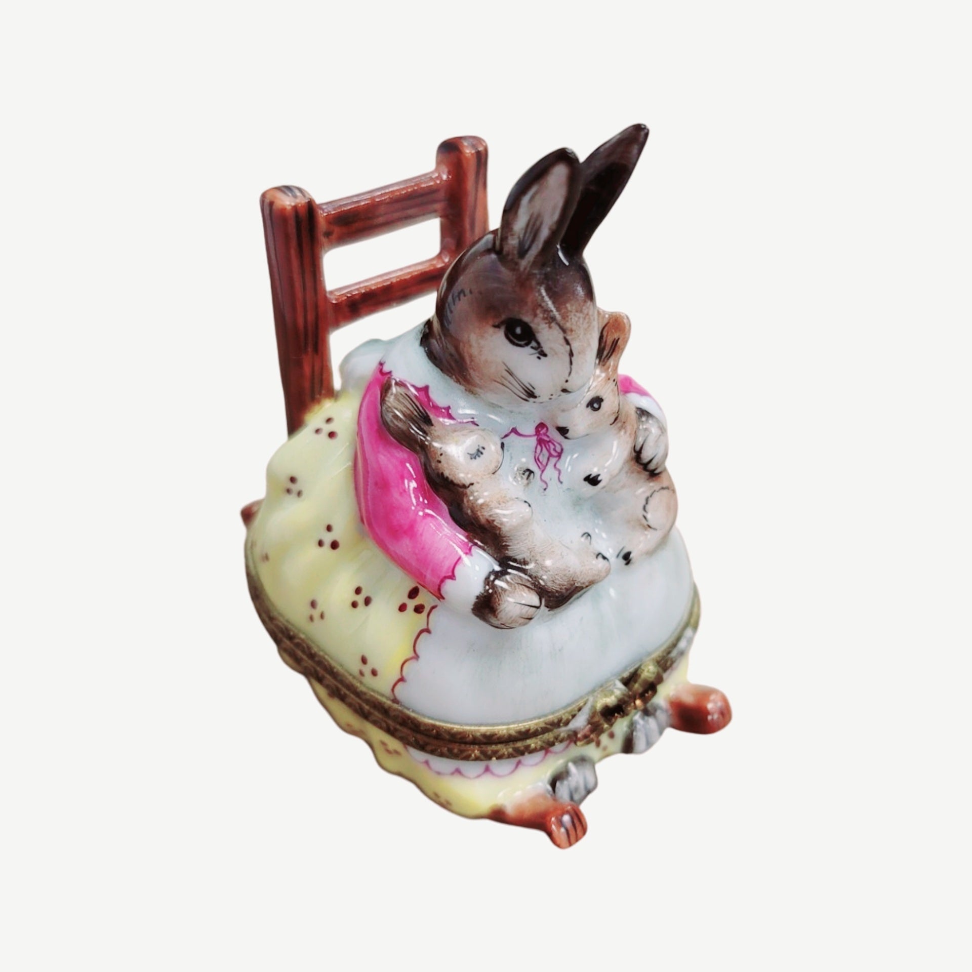Mother Rabbit Rocker Delight Porcelain Limoges mother rabbit baby maternity French Trinket Box