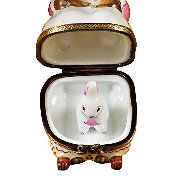 Mother Rabbit Rocker with Baby Porcelain Limoges mother rabbit furniture French Trinket Box