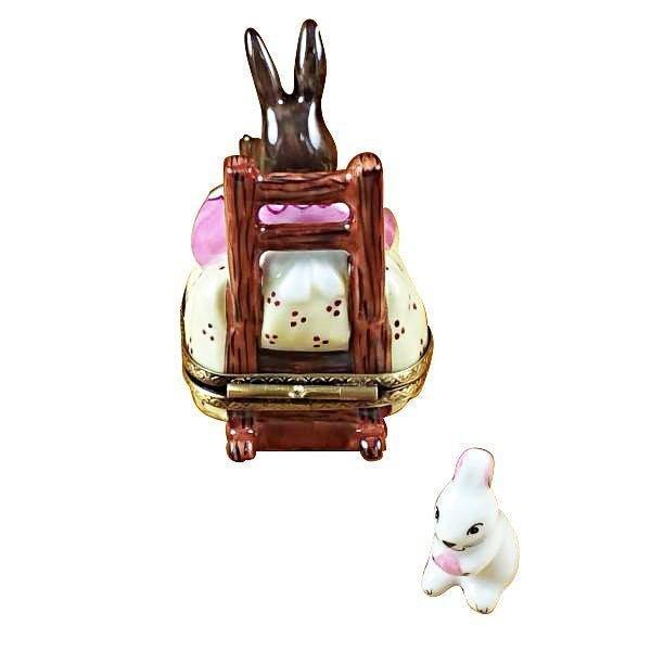 Mother Rabbit Rocker with Baby Porcelain Limoges mother rabbit furniture French Trinket Box